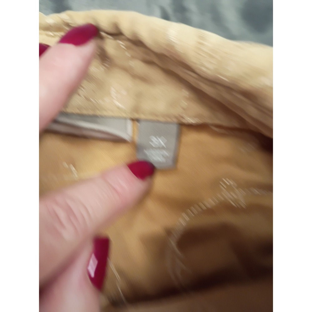 Croft & Barrow‎ Button Down Shirt 3X Tan Faux Suede Embroidered Floral Blouse - Picture 6 of 9
